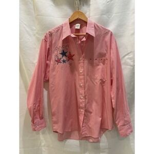 Red White Pinstripe 4th of July Button Up Shirt Stars Sequins Americana Large